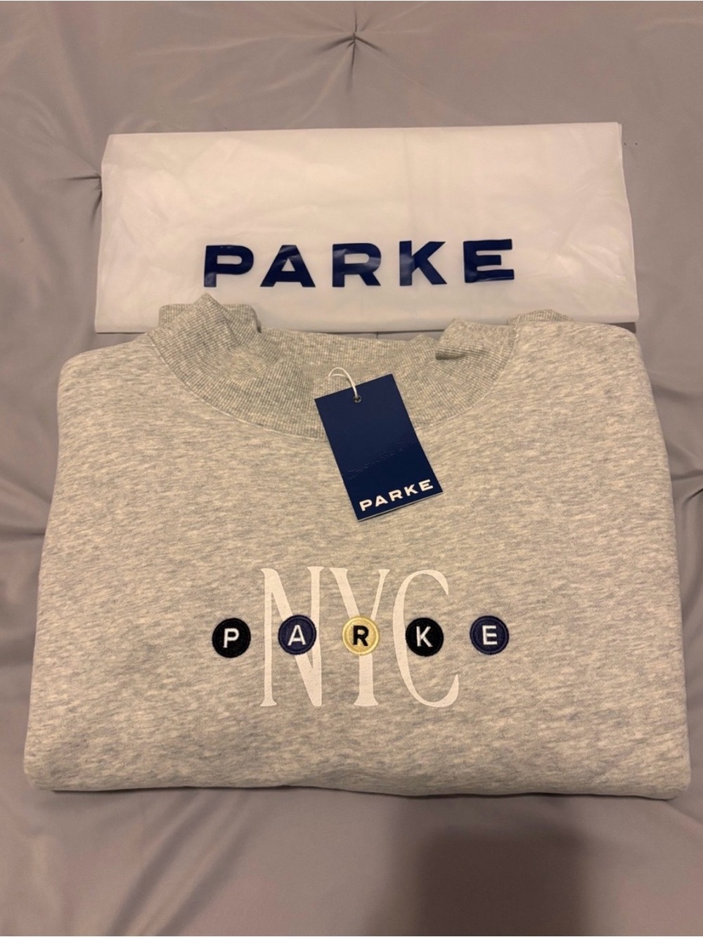 Parke NYC Pop Up Gray Subway Letters NYC Mockneck SMALL MEDIUM , LARGE XL
